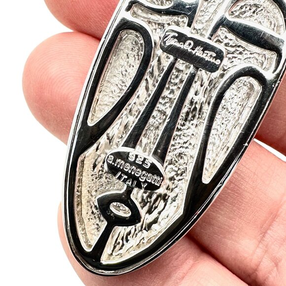 Rare Menegatti Italy Sterling Silver Enamel Mask Pendant Necklace - Picture 5 of 5